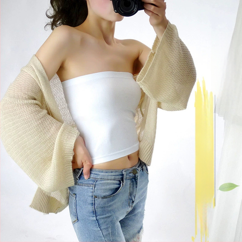 Nylon ilma õlgedeta, vest-stiilis top wrap, ultraõhukesed vormitud kausid, hingav, anti-exposure, pikkus kuni kõhuni