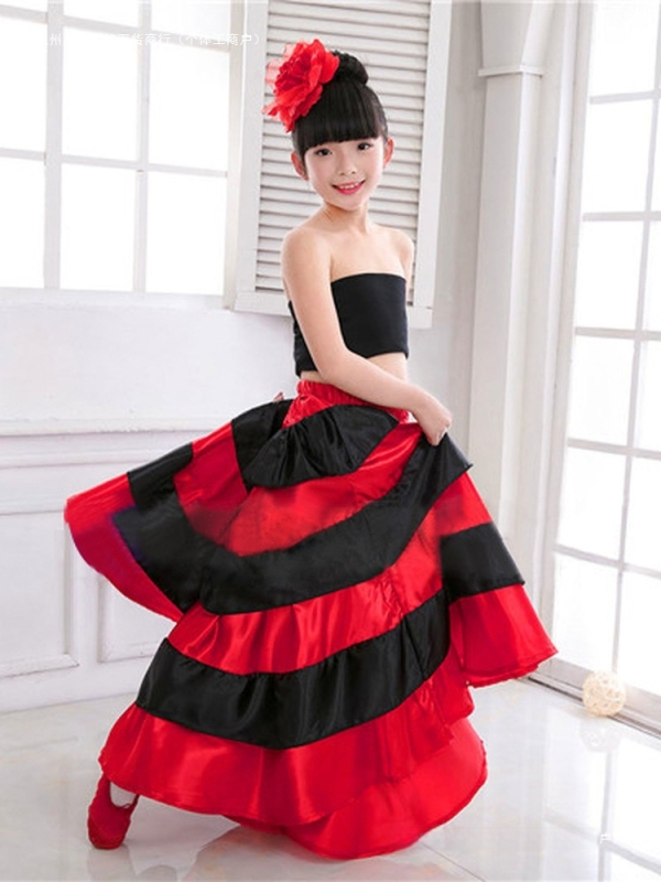 Qt Laste Bullfight tantsukostüüm – Hispaania tants, Suur seelik, Võrguline kangas elastaniga