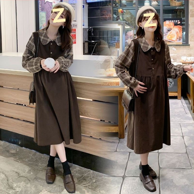 Rasedate kleit ruudulise mustriga, ruuduline kaelus, pikad varrukad, chenille kangas