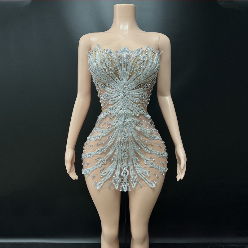 Palee stiilis lühike kleit stand-up õla korseti ja laser-kristallidega, cosplay esinemiseks - NOVANCE, Spandex >95%, Seksikas stiil, Street trendsetter, Hotfix kristallid