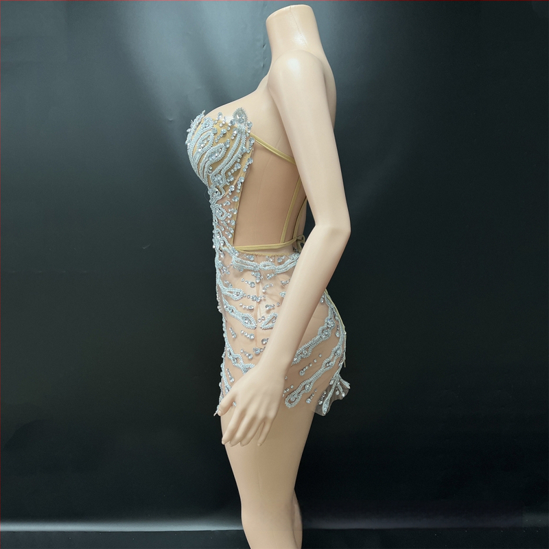 Palee stiilis lühike kleit stand-up õla korseti ja laser-kristallidega, cosplay esinemiseks - NOVANCE, Spandex >95%, Seksikas stiil, Street trendsetter, Hotfix kristallid