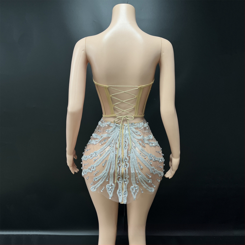 Palee stiilis lühike kleit stand-up õla korseti ja laser-kristallidega, cosplay esinemiseks - NOVANCE, Spandex >95%, Seksikas stiil, Street trendsetter, Hotfix kristallid