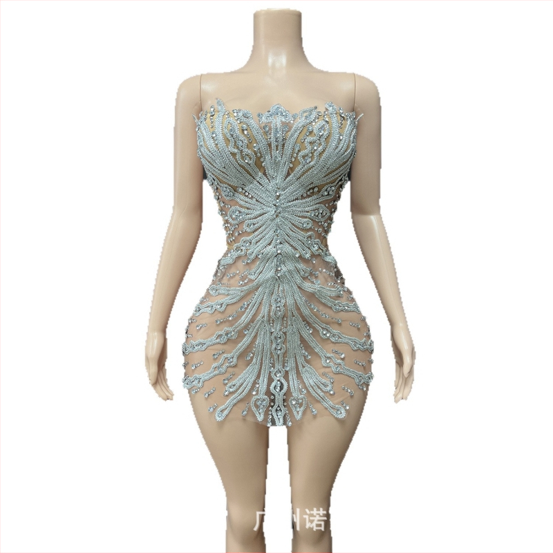 Palee stiilis lühike kleit stand-up õla korseti ja laser-kristallidega, cosplay esinemiseks - NOVANCE, Spandex >95%, Seksikas stiil, Street trendsetter, Hotfix kristallid