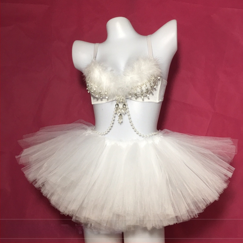 Valgustatud suledega rinnahoidja ja LED seelik komplekt rave-esinemiste jaoks; peamine kangas: 90% puuvill; unisex lavakostüüm, talv 2022