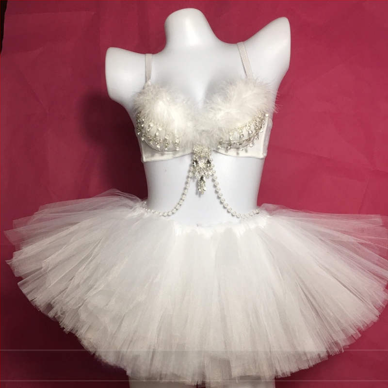 Valgustatud suledega rinnahoidja ja LED seelik komplekt rave-esinemiste jaoks; peamine kangas: 90% puuvill; unisex lavakostüüm, talv 2022