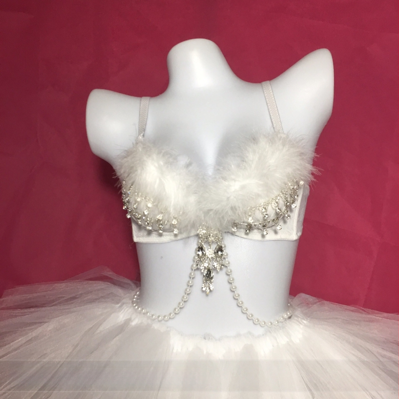 Valgustatud suledega rinnahoidja ja LED seelik komplekt rave-esinemiste jaoks; peamine kangas: 90% puuvill; unisex lavakostüüm, talv 2022