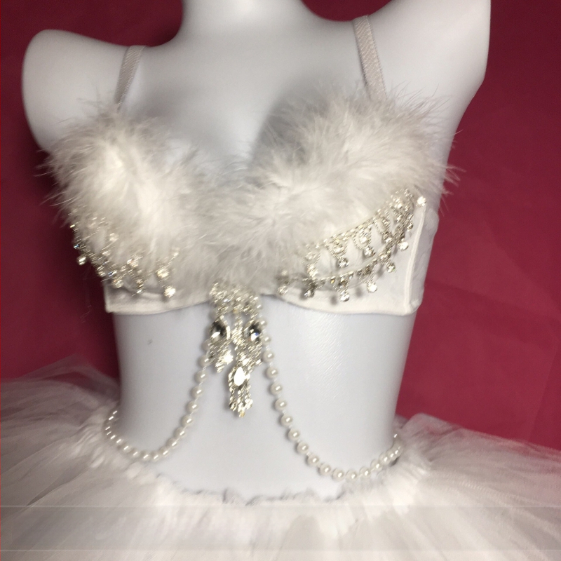 Valgustatud suledega rinnahoidja ja LED seelik komplekt rave-esinemiste jaoks; peamine kangas: 90% puuvill; unisex lavakostüüm, talv 2022