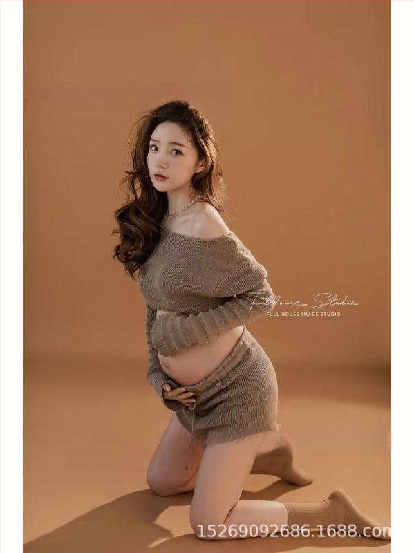 Rasedate fotosessiooni riidekomplekt — Top Set, pikad varrukad, polüester, ühesugune muster, talv 2022