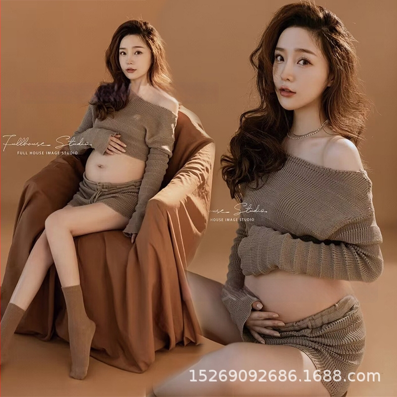 Rasedate fotosessiooni riidekomplekt — Top Set, pikad varrukad, polüester, ühesugune muster, talv 2022