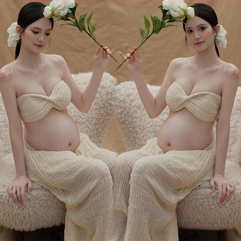 Rasedate fotosessiooni komplektid, varrukateta, midi seelik, polüesterkangas, kunstiline vintage stiil, siseruumides kodu fotosessioon