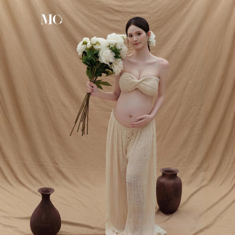 Rasedate fotosessiooni komplektid, varrukateta, midi seelik, polüesterkangas, kunstiline vintage stiil, siseruumides kodu fotosessioon