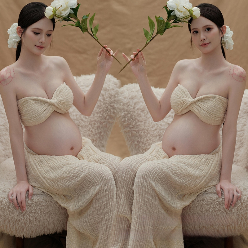 Rasedate fotosessiooni komplektid, varrukateta, midi seelik, polüesterkangas, kunstiline vintage stiil, siseruumides kodu fotosessioon