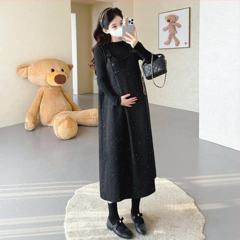 Rasedate sügis-talvise sequin kleit komplekt aluseks top, pikkade varrukatega, midi pikkus, viskoosi segu 30–50%, seelik-kostüümi stiil