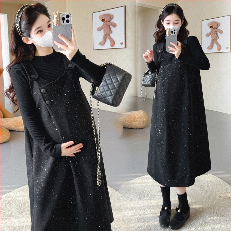 Rasedate sügis-talvise sequin kleit komplekt aluseks top, pikkade varrukatega, midi pikkus, viskoosi segu 30–50%, seelik-kostüümi stiil