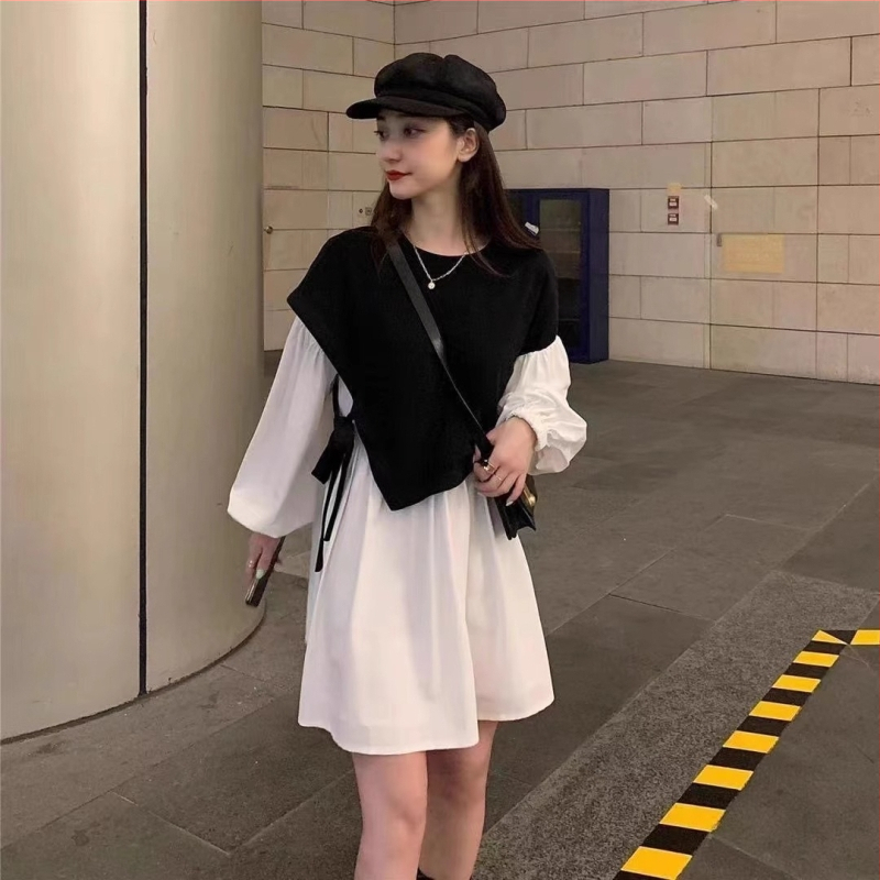 Rasedate midi kleit – ümmarguse kaelusega, pikad varrukad, polüester 95%+, A-line lõige, jaapani-korea vabaajastiil, Kevad 2024