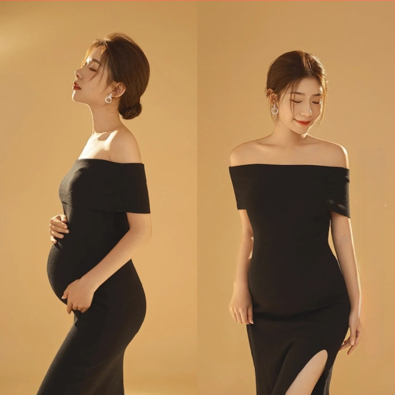 Rasedate trikootud kleit avatud õlgade ja lõhestusega – 20% puuvill, kõikidel aastaaegadel