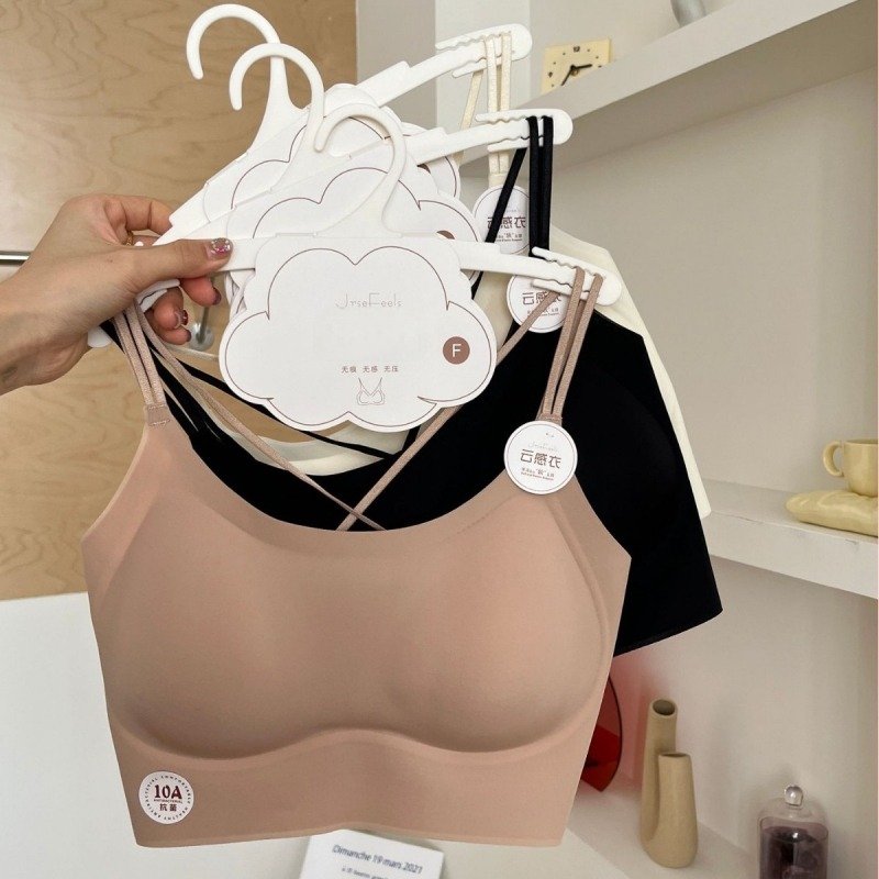 Nailonist rinnahoidja top seljal ristuvate rihmadega, vestilaadne stiil, täis tass, õhukesed vormitud tassid