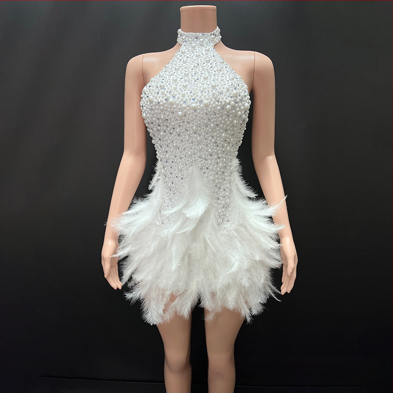 Novans balleti stiilis halterkleit pärl-diamantide ja luige sule aktsentidega, spandex 95%+, lavakostüüm naistele, sügis 2025