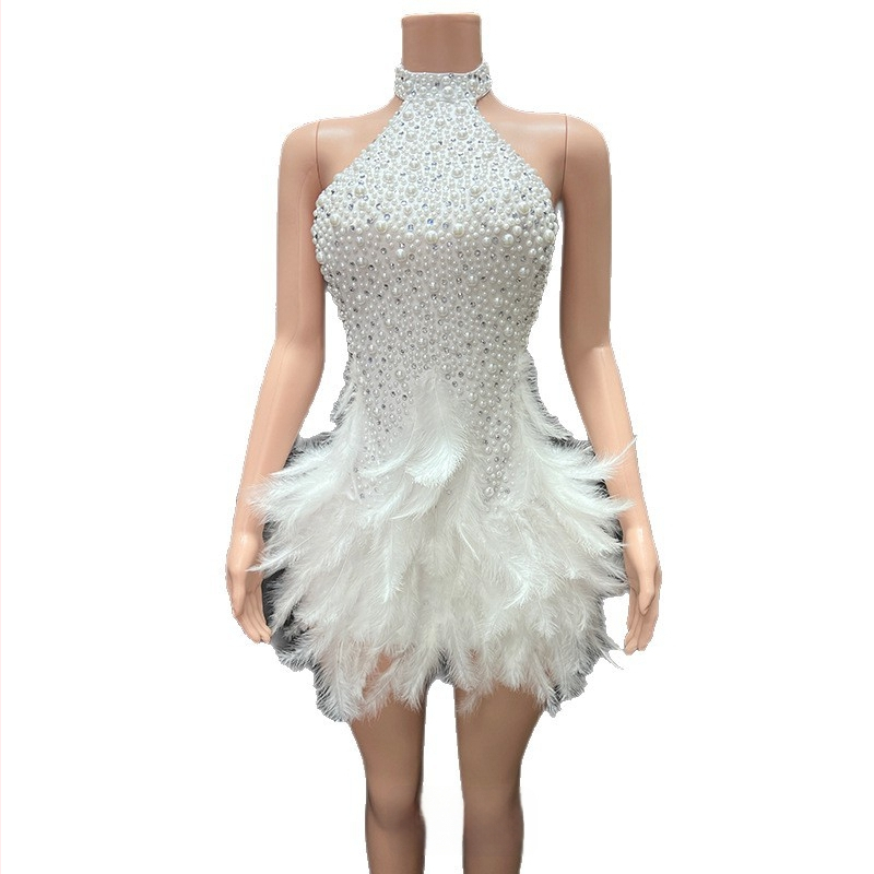 Novans balleti stiilis halterkleit pärl-diamantide ja luige sule aktsentidega, spandex 95%+, lavakostüüm naistele, sügis 2025