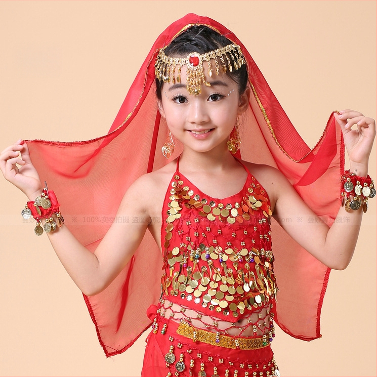 Metalo plaukų aksesuaras Belly Dance su skarele, vaikams, elektroplatinta danga, nacionalinis stilius