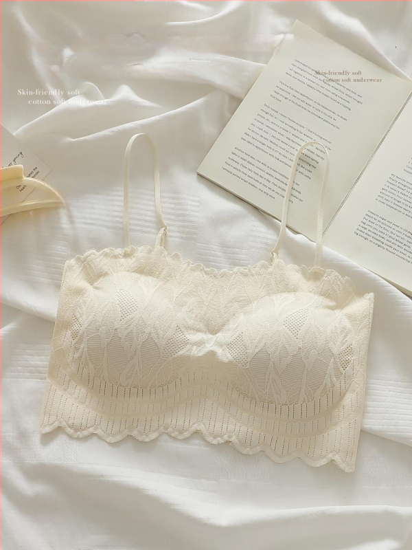 Chest wrap/tube top lace with nylon, full cup, top-thin bottom-thick molded cup, elegant back design