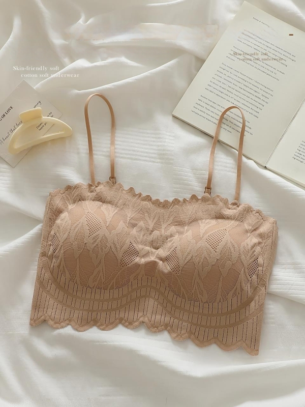 Chest wrap/tube top lace with nylon, full cup, top-thin bottom-thick molded cup, elegant back design