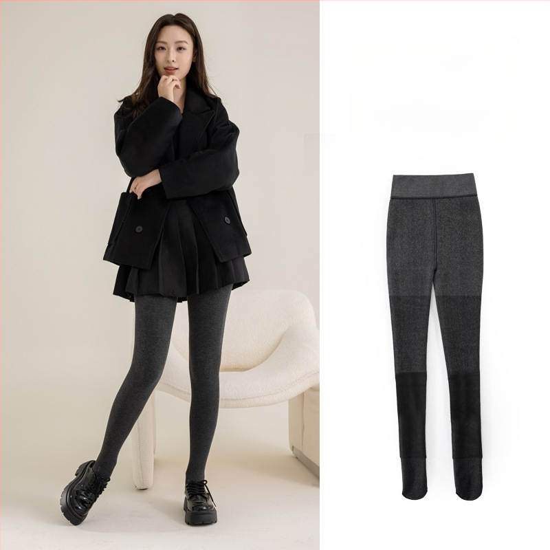 Augsta josta ar svītrainām zeķēm ar segmentētu mikrospiedienu, iekšējais fleece, silts, pelēks, japāņu stils