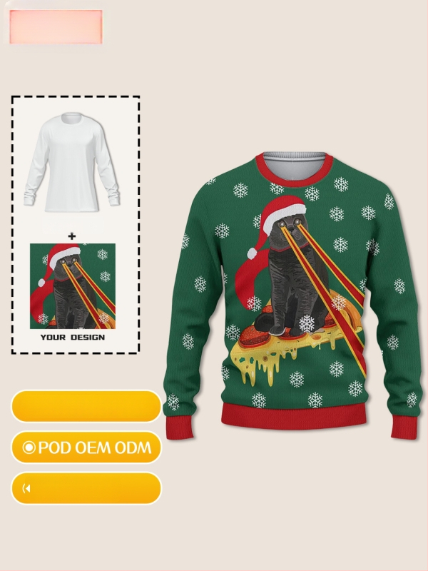 Kujundatud 3D täisprintimisega kootud sviiter ümmarguse kaelusega, pikad varrukad, laia lõige, sügis-talv igapäevaseks kasutamiseks