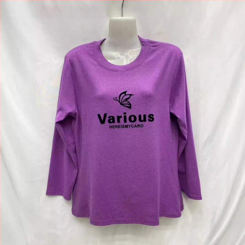 Samta garām piedurknēm T-krekls ar augu rakstu, poliestera un elastāna maisījums, apaļš kakls.