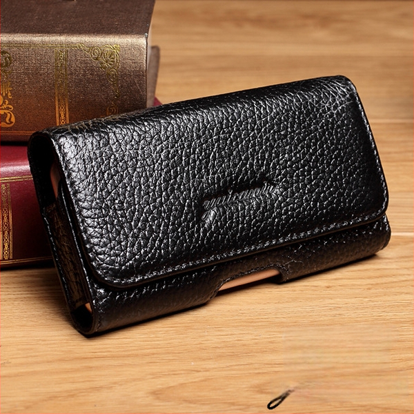 Vīriešu ādas telefona josta soma, horizontāla kvadrāta forma, atvērums ar vāciņu, telefona kabatā, brīvā laika ārpusei