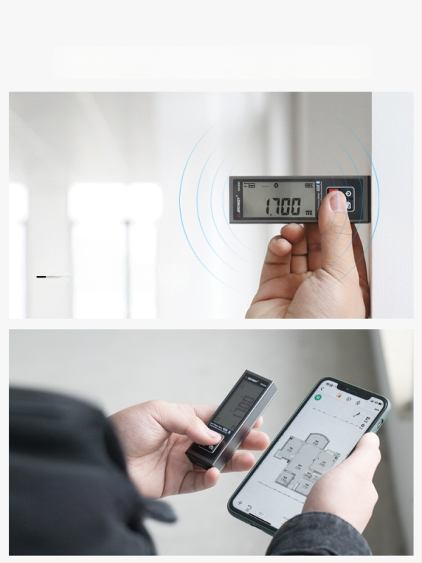 Sw-bt60 Mini išmanus rankinis lazerinio atstumo matuoklis su infraraudonųjų spindulių aukšta precizija, elektroninė liniuotė ir Bluetooth programa