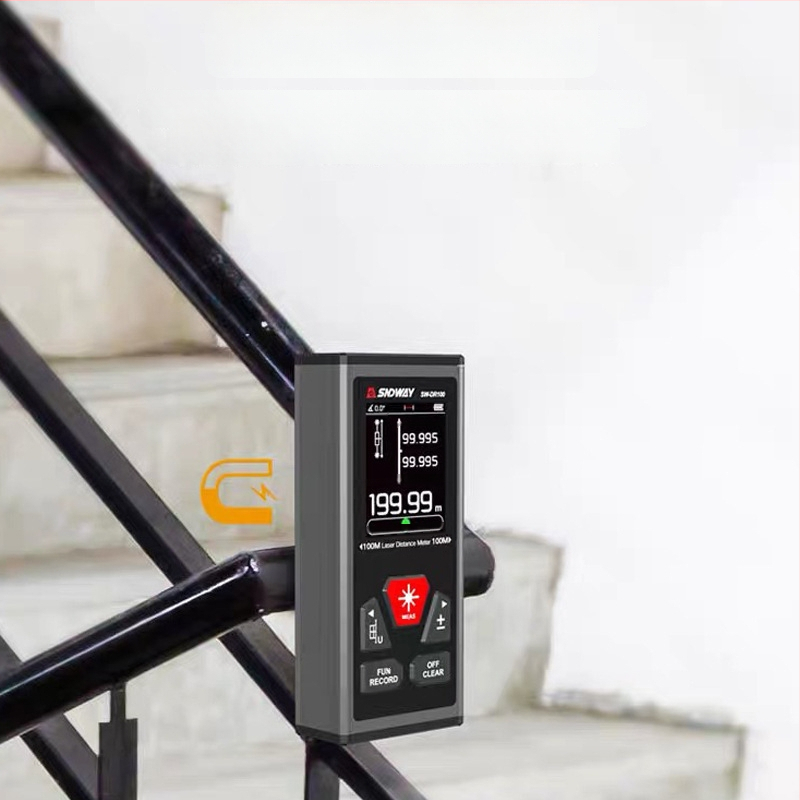 SNDWAY SW-DR60 dvipusis lazerinis atstumo matuoklis, vienpusis 100 m, dvipusis 200 m, tikslumas ±2 mm + d×10 000, vidaus ilgio ir aukščio matavimams.