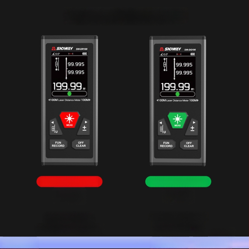 SNDWAY SW-DR60 dvipusis lazerinis atstumo matuoklis, vienpusis 100 m, dvipusis 200 m, tikslumas ±2 mm + d×10 000, vidaus ilgio ir aukščio matavimams.
