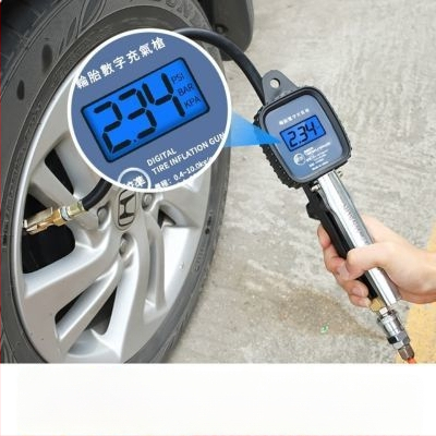 Aukštos tikslumo padangų slėgio matuoklis su pripildymo galvute ir skaitiklio ekranu, oro pistoleto antgalis