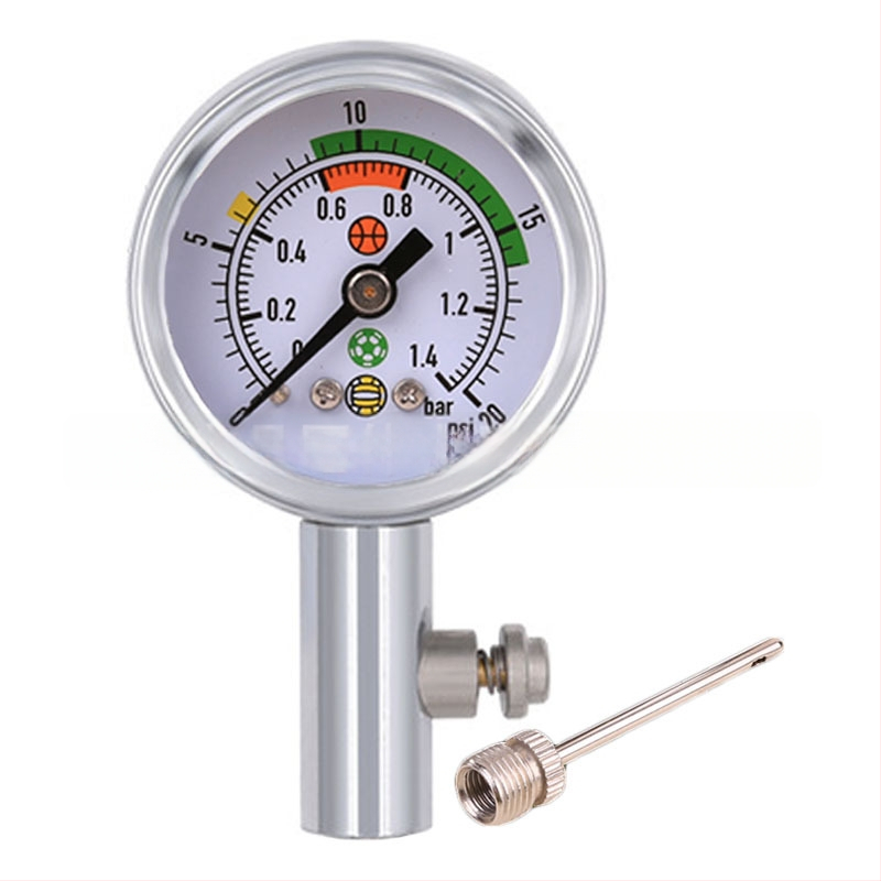 Metāla rādītāja tipa bumbu spiediena mērītājs futbolam, basketbolam un volejbolam – tiesneša līdzeklis