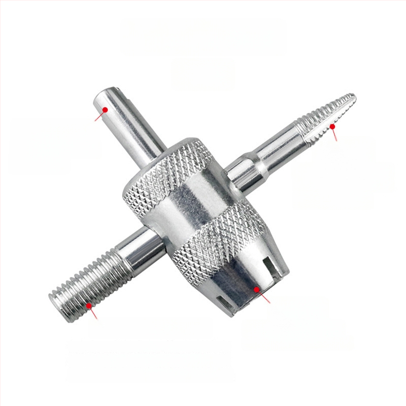 Record Work 4-in-1 įrankis padangų vožtuvams su vožtuvo korpuso išėmimo raktu – 45# plienas, svoris 19 g