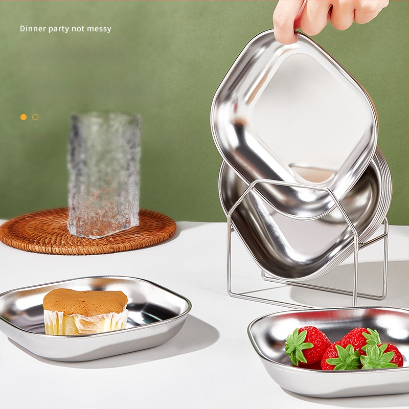 Tanjur od nehrđajućeg čelika za grickalice, mali kvadratni tanjur za voće, orašaste plodove i užine, promjer oko 14 cm, moderan minimalistički stil
