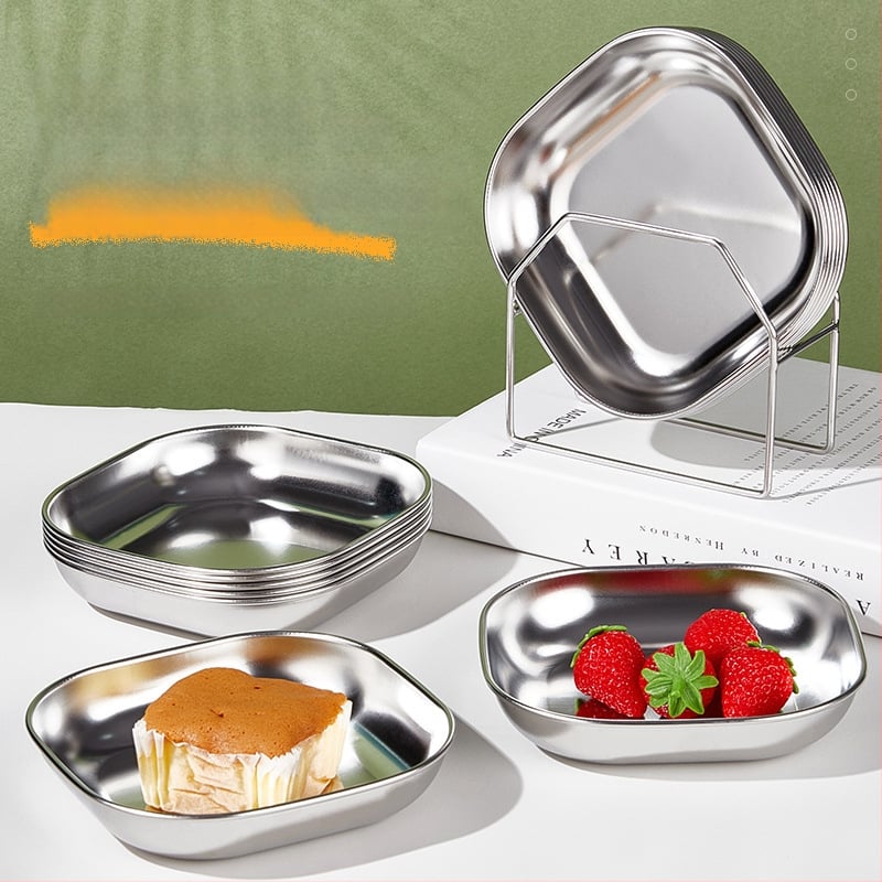Tanjur od nehrđajućeg čelika za grickalice, mali kvadratni tanjur za voće, orašaste plodove i užine, promjer oko 14 cm, moderan minimalistički stil