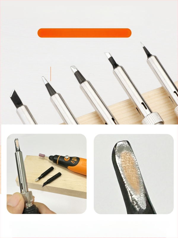 Elektrinis litavimo įrankis namų naudojimui – profesionalus rinkinys su keičiamomis antgalėmis ir chromuota galvute