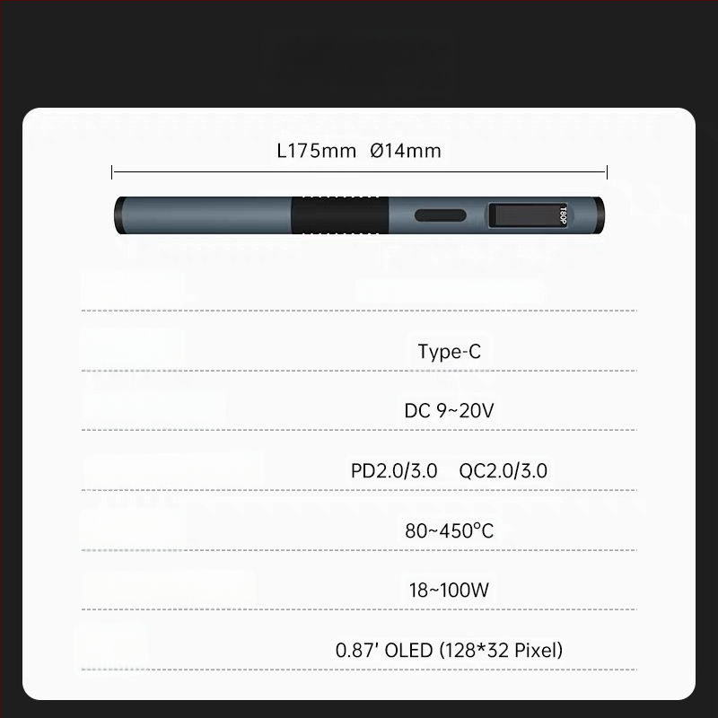 Išmanioji litavimo stotis T80/T80P, 100W, nešiojama, pastovi temperatūra, C245/C210 gali