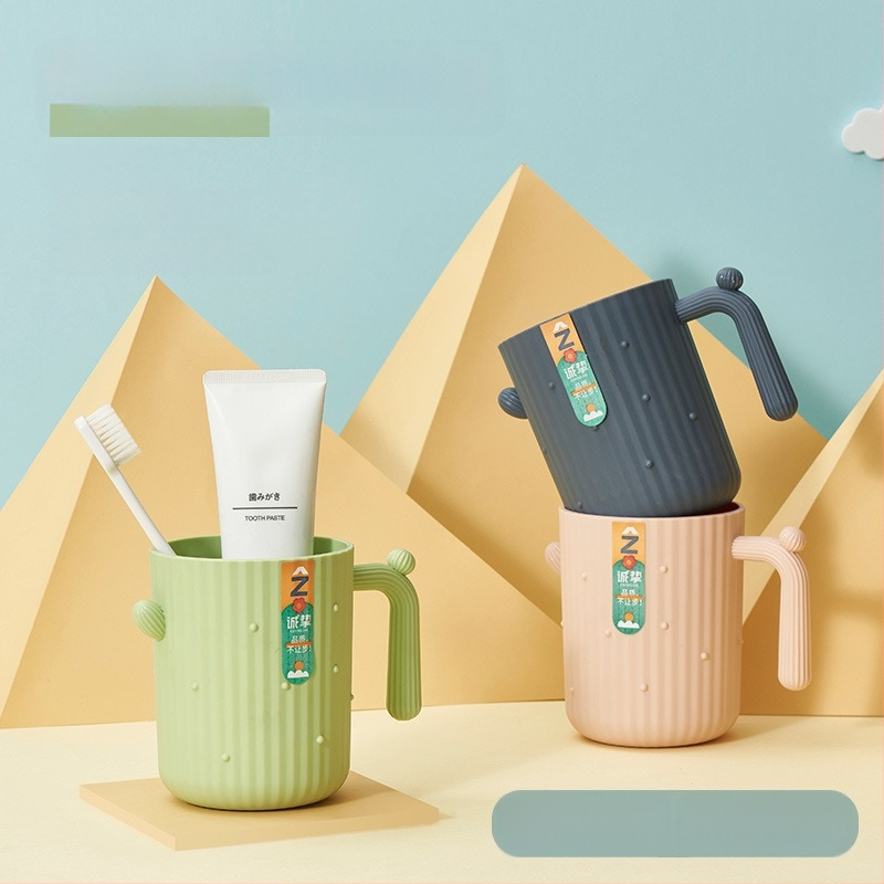 Burnos skalavimo puodelis su kaktuso dizainu, PP plastikas, apvalus vieno sluoksnio puodelis su rankena, atsparus aukštai temperatūrai, 62 g