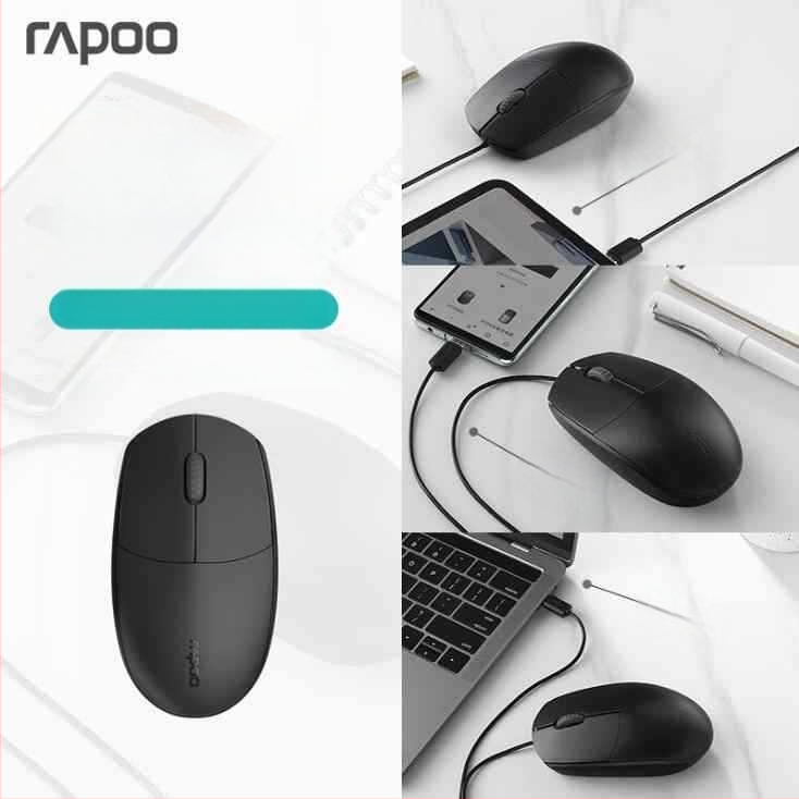 Rapoo N100 laidinis USB optinė pelė nešiojamam kompiuteriui, 1600 DPI, 3 mygtukai, ergonomiška