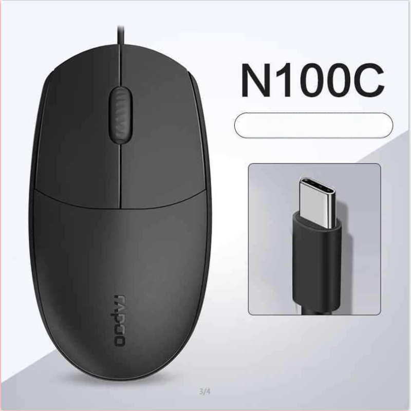 Rapoo N100 laidinis USB optinė pelė nešiojamam kompiuteriui, 1600 DPI, 3 mygtukai, ergonomiška
