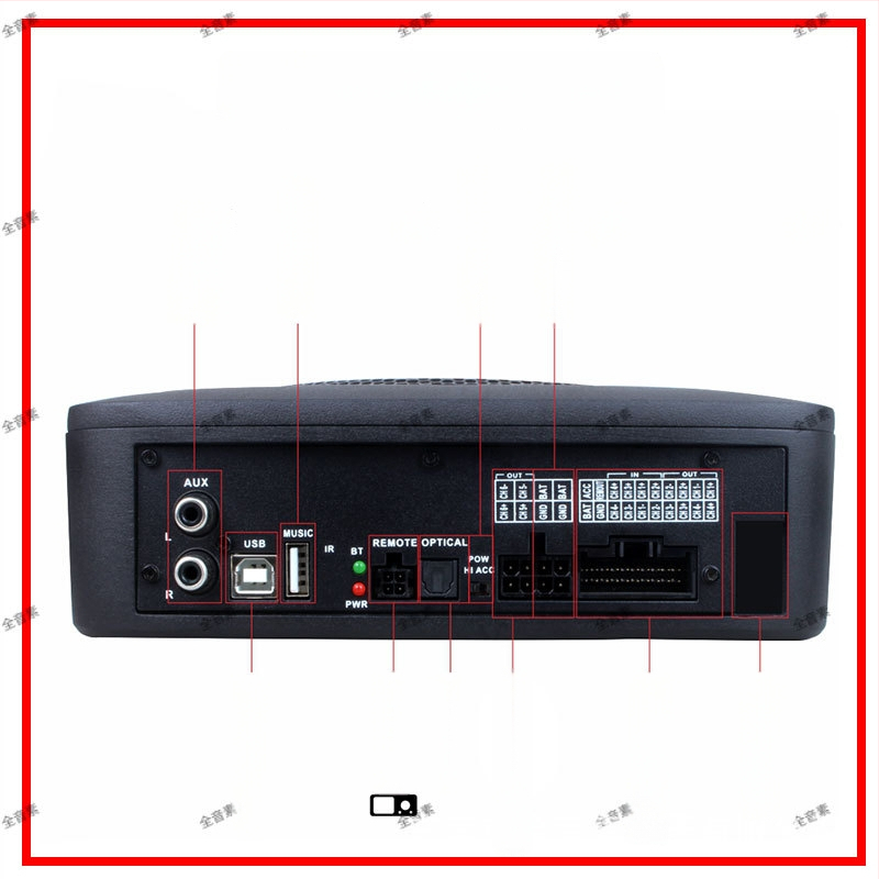 DSP automobilių garso stiprintuvas su integruotu žemų dažnių garsiakalniu ir aliuminio lydinio korpusu, svoris 2.95, įtampa 10-16V, SNR > 102 dB