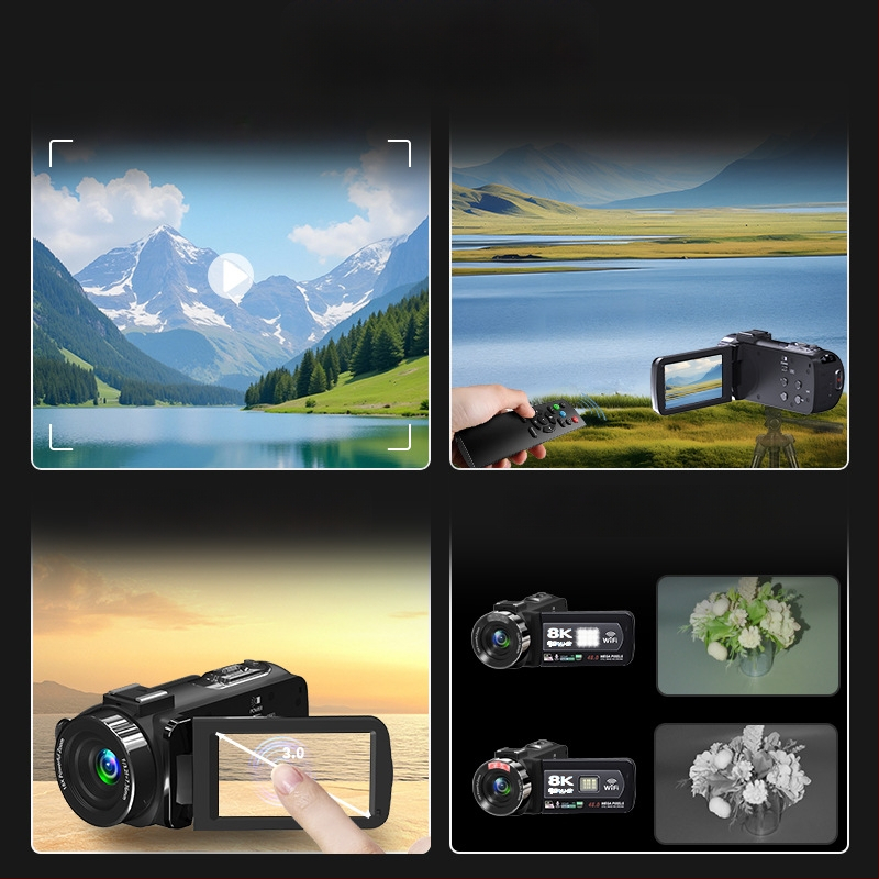 8K rankinė kamera lauko transliacijoms: CMOS jutiklis 48 MP, 3,0 colių jutiklinis LCD ekranas, elektroninė vaizdo stabilizacija, stereo mikrofonas