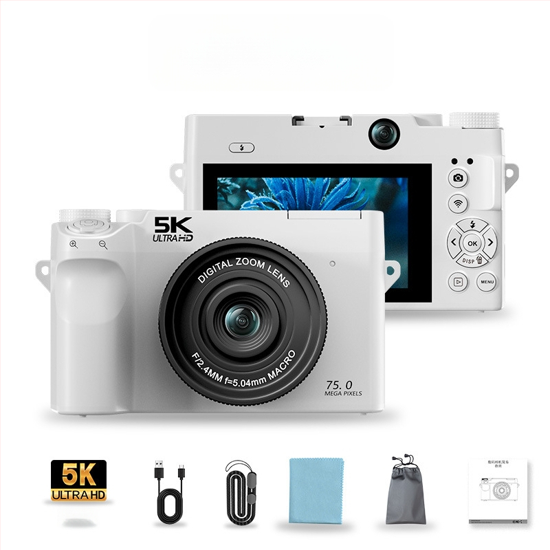 WD07-D dviejų kamerų skaitmeninis fotoaparatas: 5K vaizdo įrašas, 16MP CMOS jutiklis, priekinė ir galinė selfie, periskopo objektyvas, 3,0 colių LCD