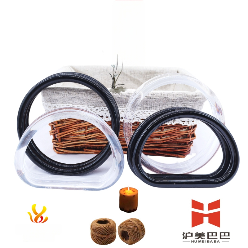 Akrilinė rankena su apvaliu D formos žiedu ir pusapvaliu laikikliu maišai, DIY priedas, atsparus vandeniui, gaivus ir saldus stilius