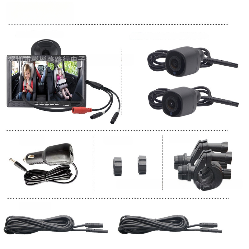 AHD dviejų kanalų dalijamasis automobilių monitorius su siurbtuko tvirtinimu, IR naktinis vaizdas, 1280x720, AHD 720p