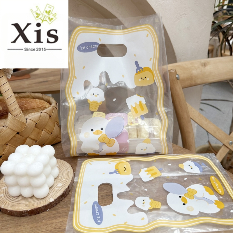 Permatomas sustiprintas plastikinis tote krepšys desertams ir kepiniams | dvigubo sluoksnio storis 11 | kasdienė gamyba 50000 | Prekės ženklas Xixi Da Packaging | Universalus tote krepšys | Rankenos dydis 2×7