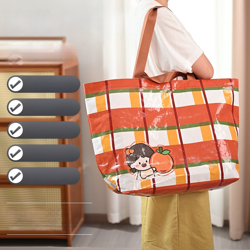 Rokas adīta plastmasas pletnes soma – slodze 50; piemērota apģērbam un kosmētikai; vispārējais iepakojums